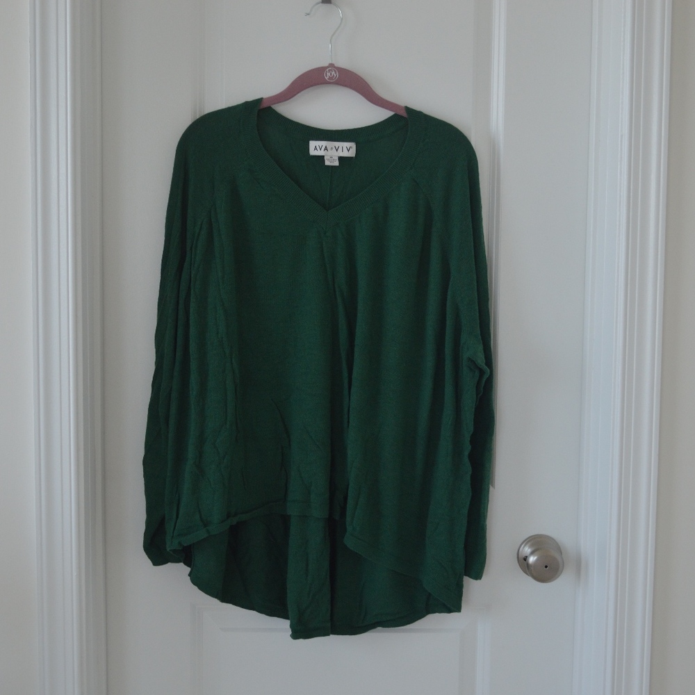 Green V Neck High Low Sweater